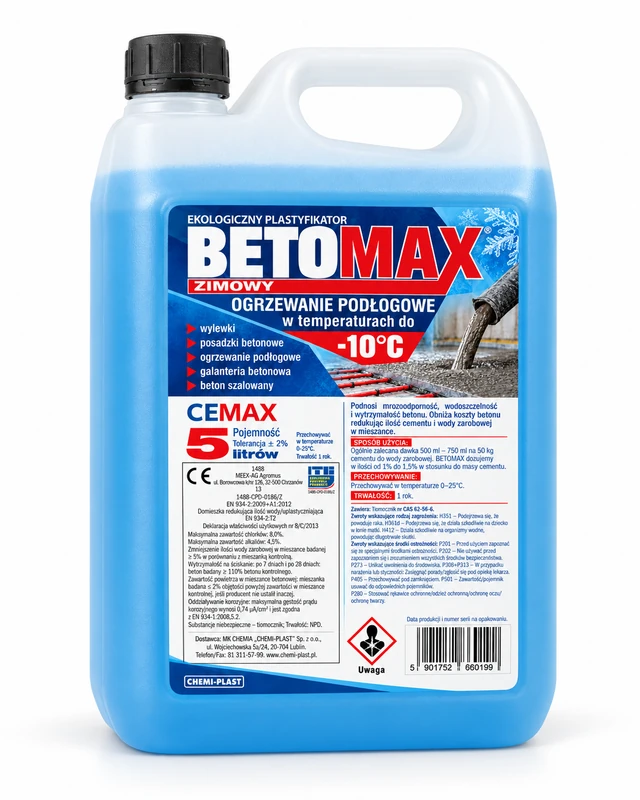 Plastyfikator do betonu ZIMOWY BETOMAX 5L