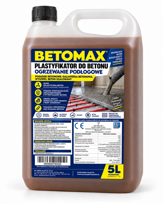 CEMAX Plastyfikator do betonu, ogrzewanie podłogowe BETOMAX 5L