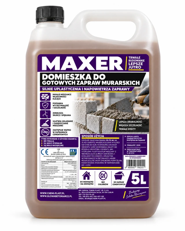 CEMAX Plastyfikator do gotowych zapraw murarskich MAXER 5L LETNI