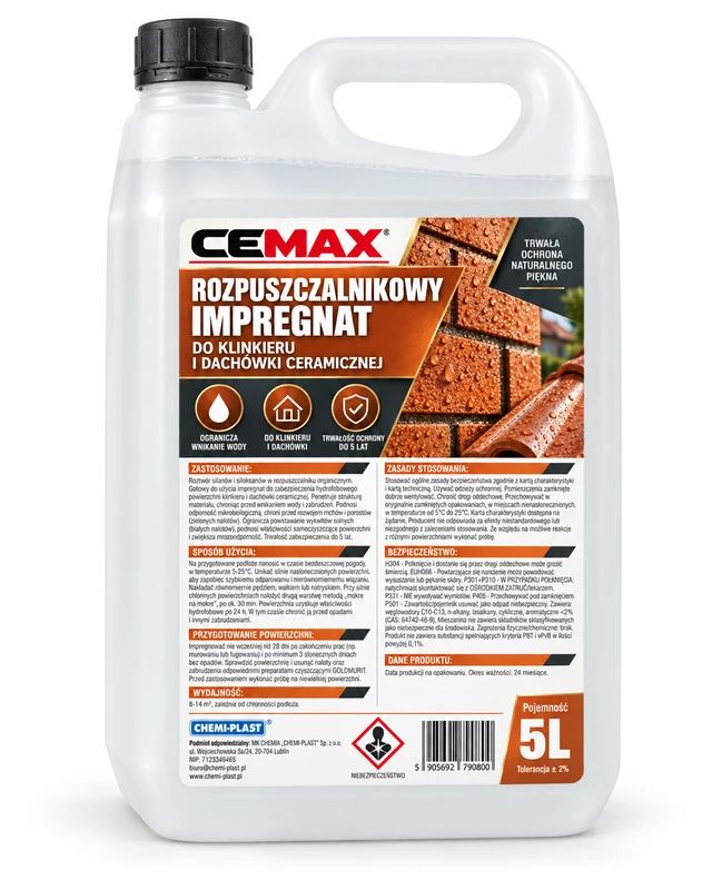 CEMAX Rozpuszczalnikowy impregnat do klinkieru i dachówki ceramicznej 5L
